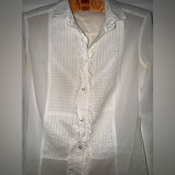 Dolce & Gabbana White Ruffle Button-Down Blouse no size tag.  See measurements - Picture 3 of 16